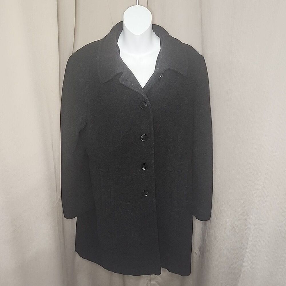 Womens Wool Coat AK Anne Klein Size XL  Black Cashmere Blend Full Length Vintage